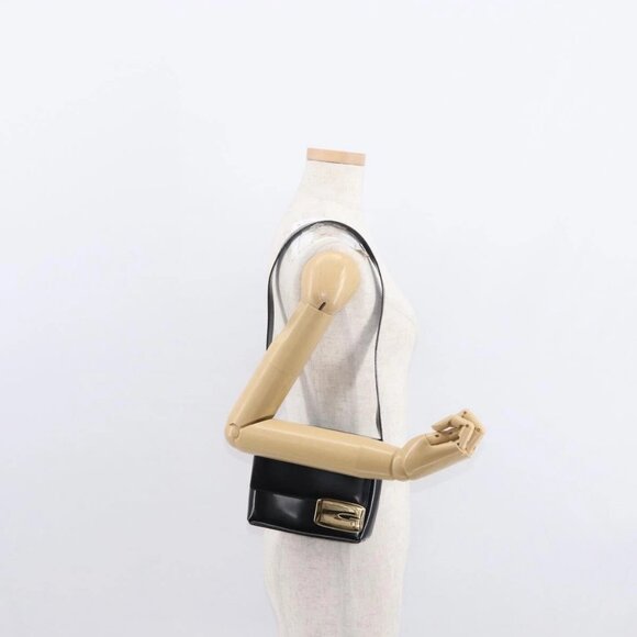 GUCCI Shoulder Bag Patent leather Black Gold 007 3444 0282 Auth ti3515